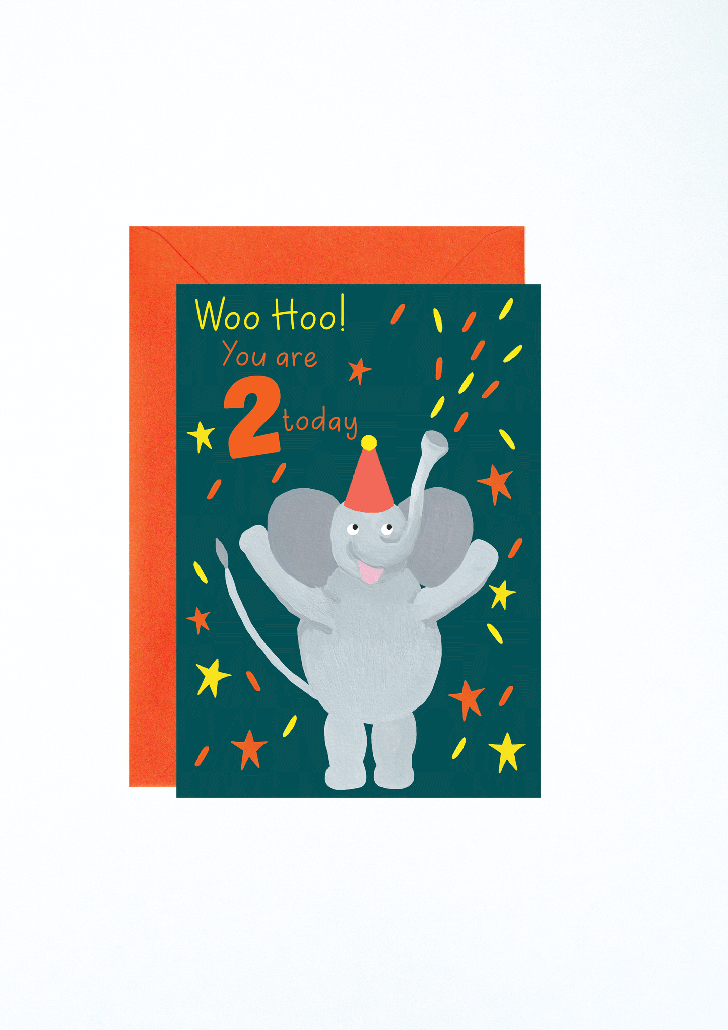 2nd Birthday Card, 2 Today Birthday Card, Birthday Card For 2 Year Old, Birthday Card For Two Year Old, Elephant Birthday Card, Party Animal Birthday Card, Bright 2nd Birthday Card, Bright Kids Card, 2 Today Birthday Card, Charlotte Farr Illustrations, Card for 2nd Birthday, Cute Children's Card, Birthday Card,