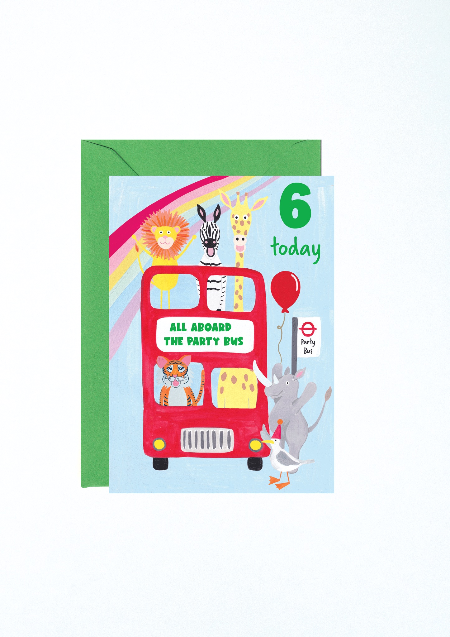 6 Today Party Animals Bus Birthday Card