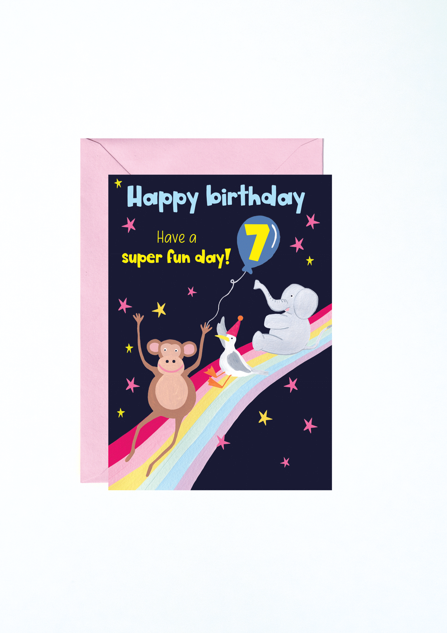 7th Birthday Card, Birthday Card For 7 Year Old, 7th Birthday Greeting Card, Monkey Birthday Card, Party Animals Birthday Card. Bright Kids Birthday Card, Party Animals, Bright Birthday Card, 7 Birthday Card, Charlotte Farr Illustrations, Greeting Card For Children, Age 7 Birthday Card, Colourful Kids Card, Bright Greeting Card, Card For Children, Happy Birthday 7 Year Old, Happy Birthday Card, Cute Animal Card For Children