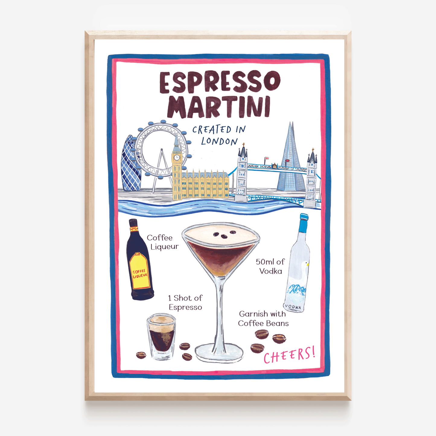 Espresso Martini Art Print, Espresso Martini Ingredients Print, Drinks Bar Print