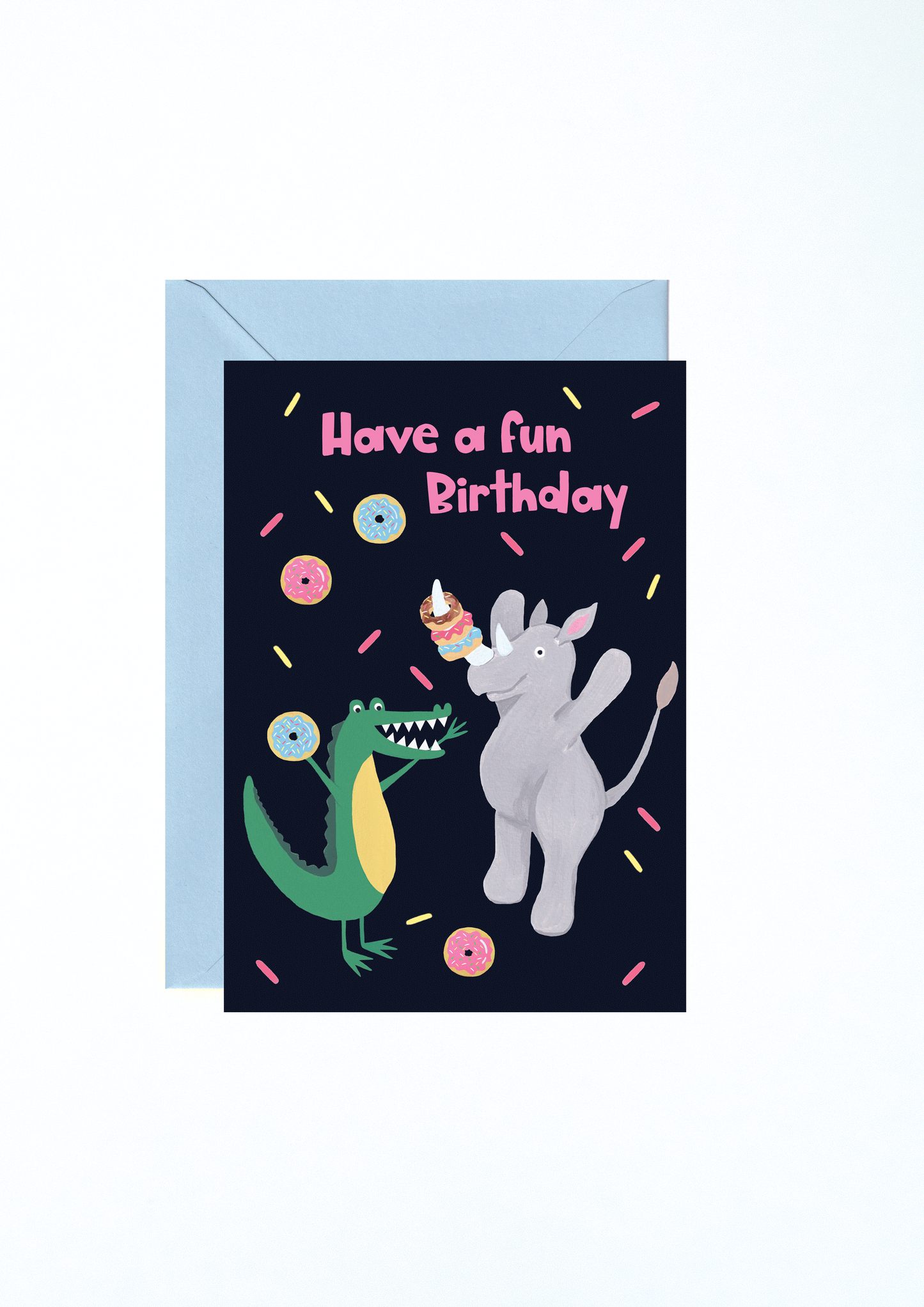 Rhino And Donuts Birthday Card