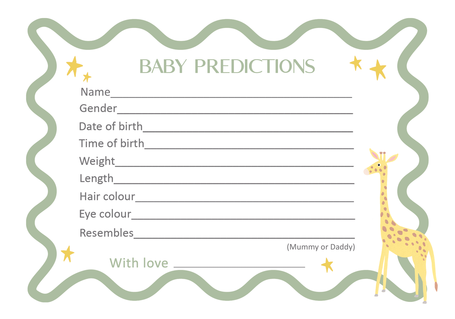 Baby Prediction Cards For Baby Shower