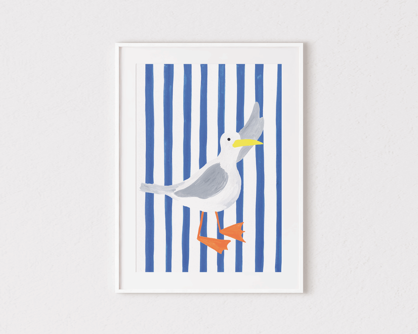 Seagull Print, Seagull, Seagull Painting, Painting Of Seagull, Stripey Painting, Beach Themed Art, Beach Themed Print, Seagull Picture, Kids Room Print, Seagull Poster, Children's Animal Print, Cute Seagull Print, Gouache Painting, Beach Themed Wall Decor, Beach Themed Decor, Summer Print, Summer Poster, Summer Painting, Beach Resort Print,