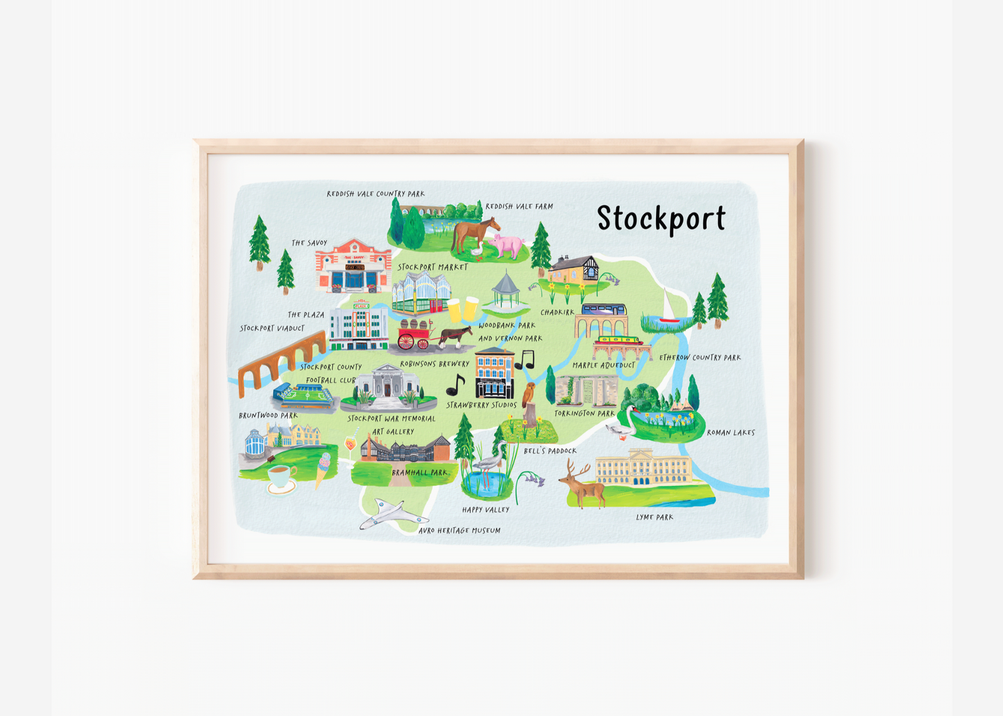 Stockport Art Print - Illustrated Map of Stockport