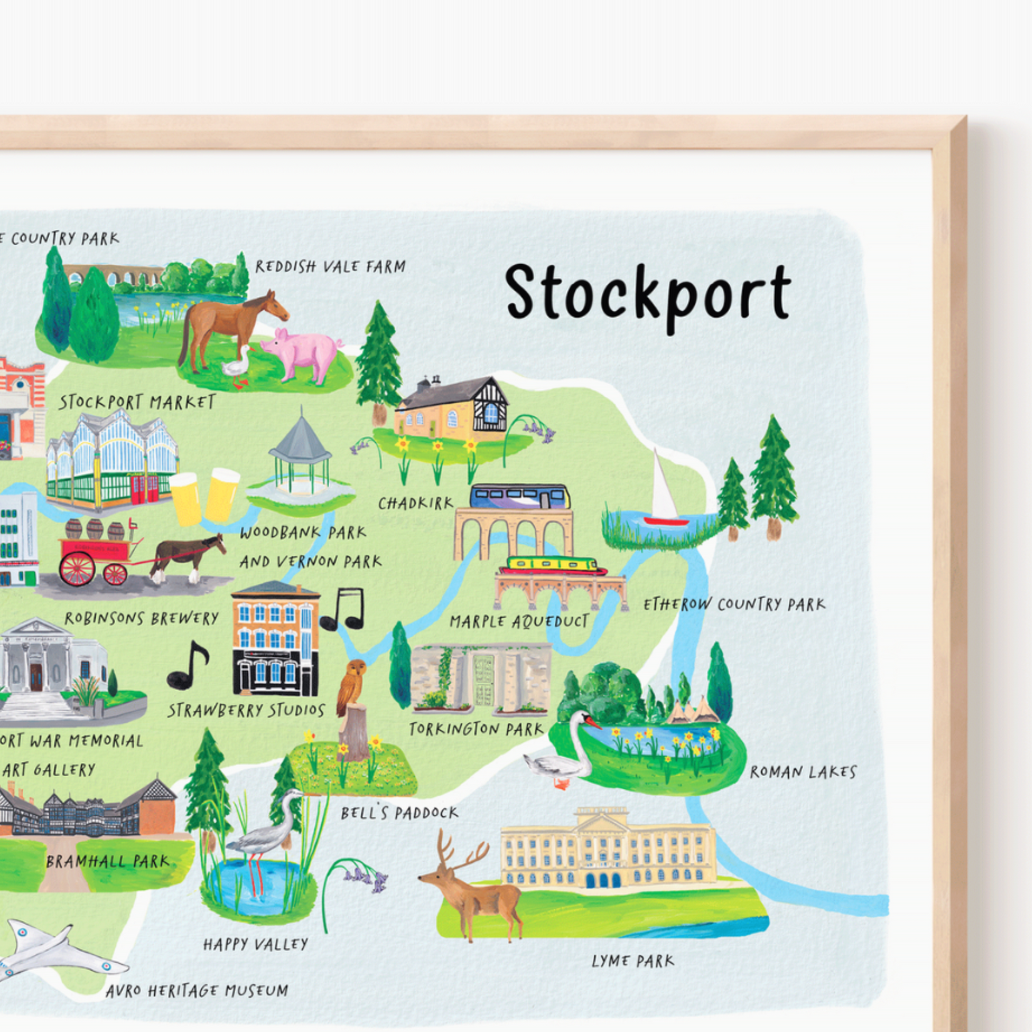 Stockport Art Print - Illustrated Map of Stockport