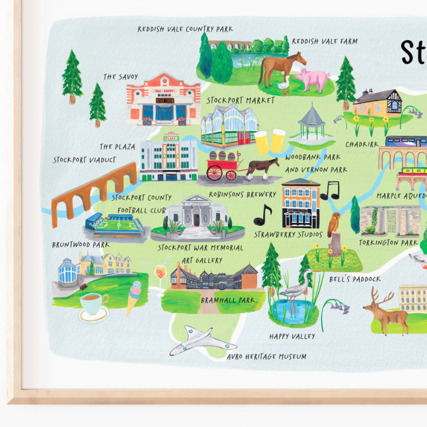 Stockport Art Print - Illustrated Map of Stockport