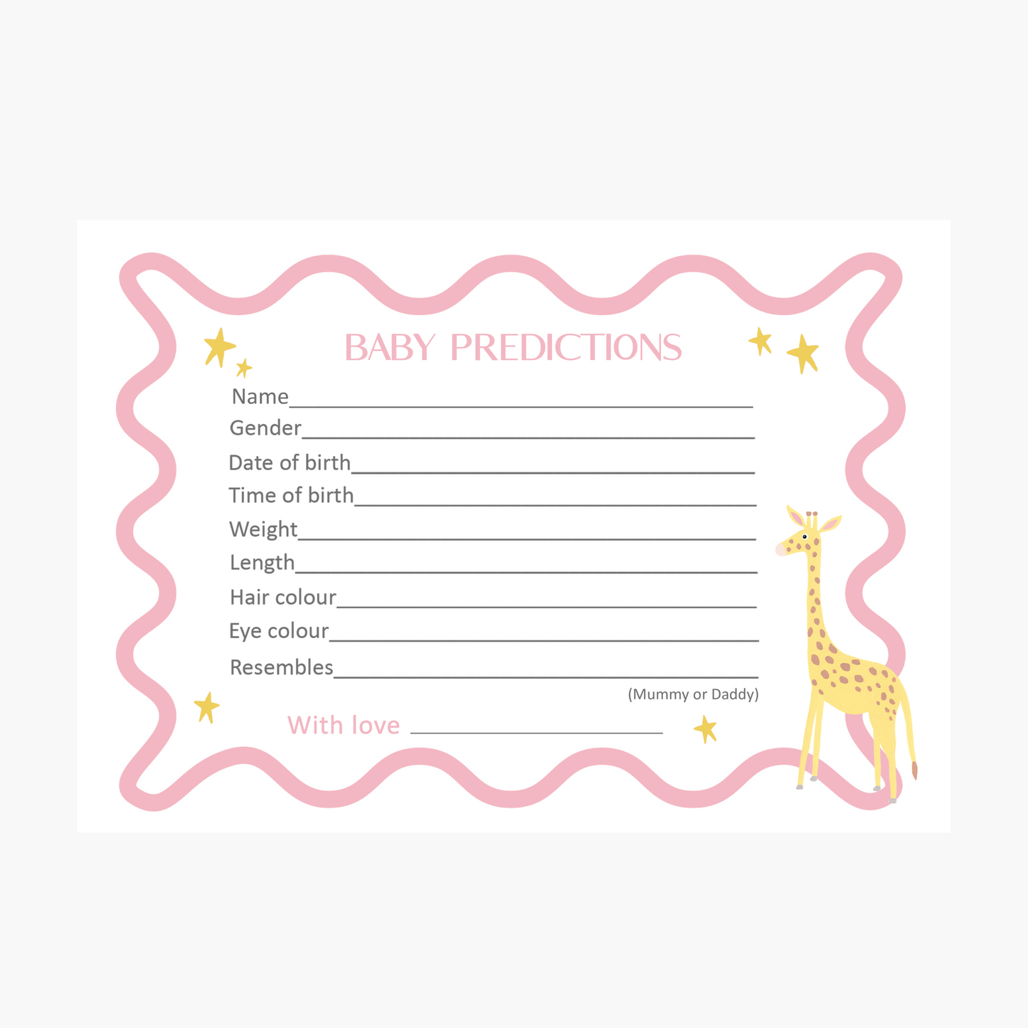 Baby Prediction Cards For Baby Shower