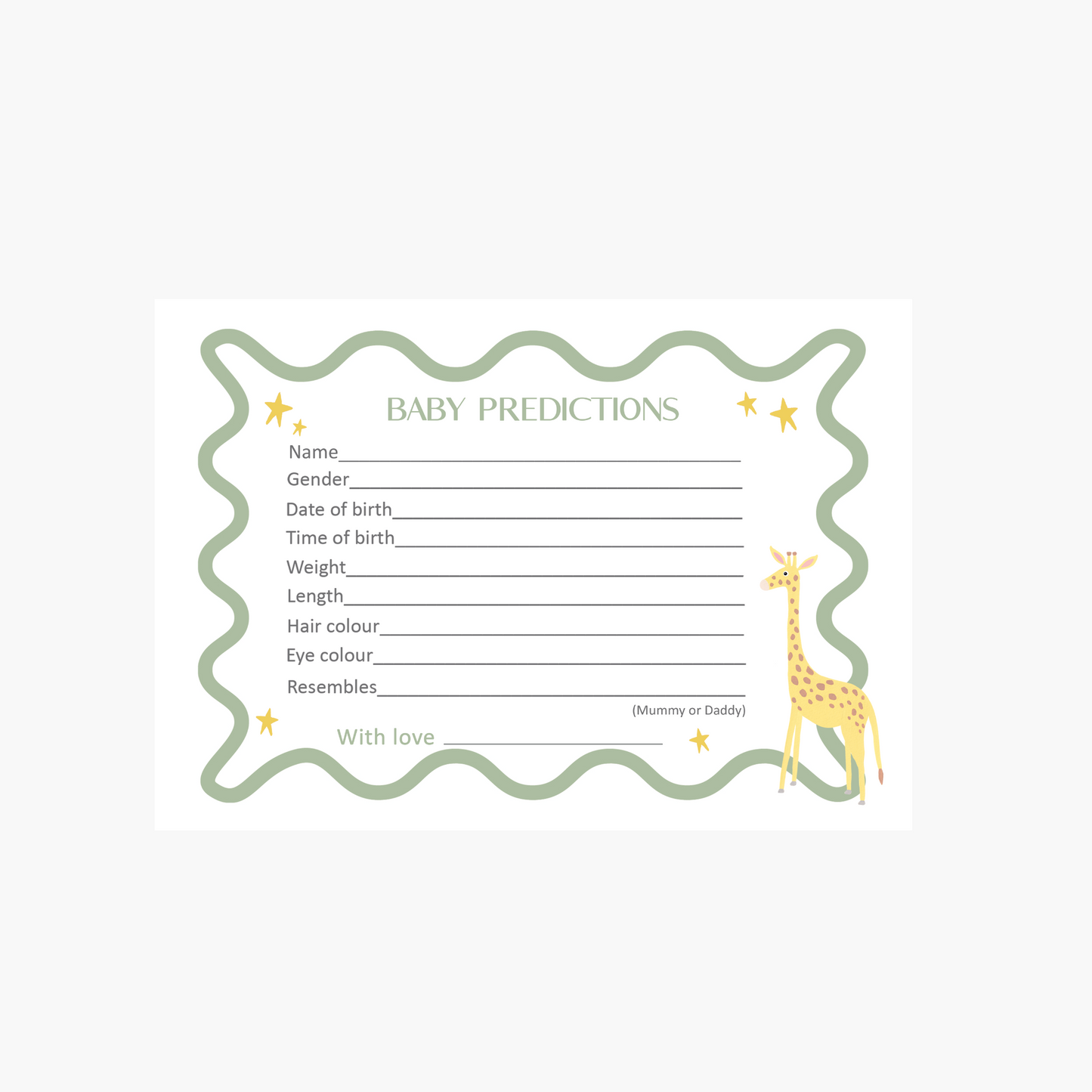 Baby Prediction Cards For Baby Shower