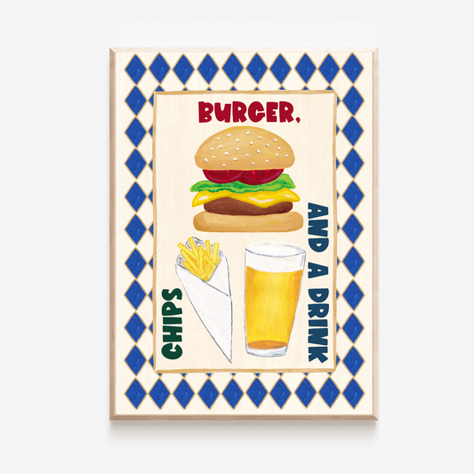 Burger, Chips and a Drink Print