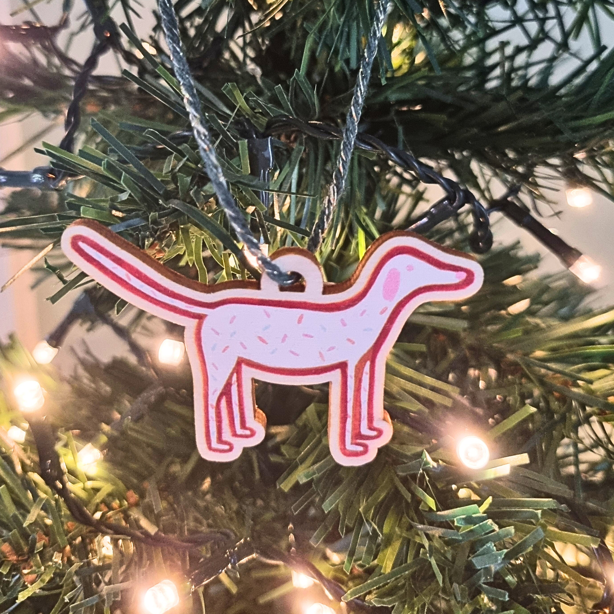 Wooden Dog Christmas tree decoration, Dalmatian shaped Christmas cookie Christmas tree decoration.