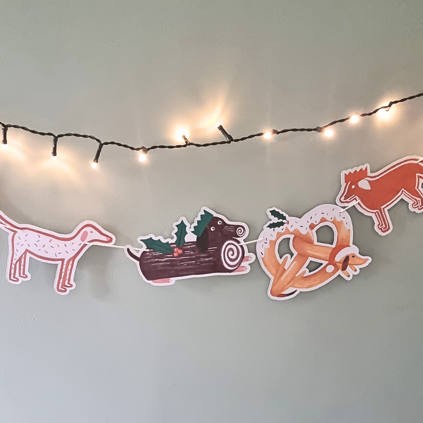 Dogs as Christmas food Christmas garland.