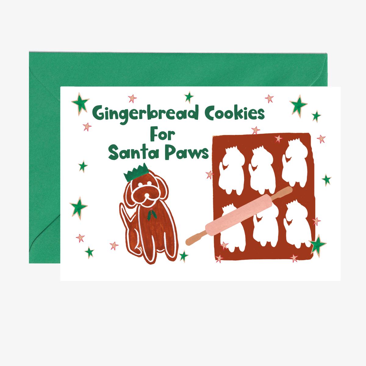 Golden Doodle Christmas Card with illustration of Golden Doodle shaped gingerbread cookies, Dog gingerbread Christmas card, 