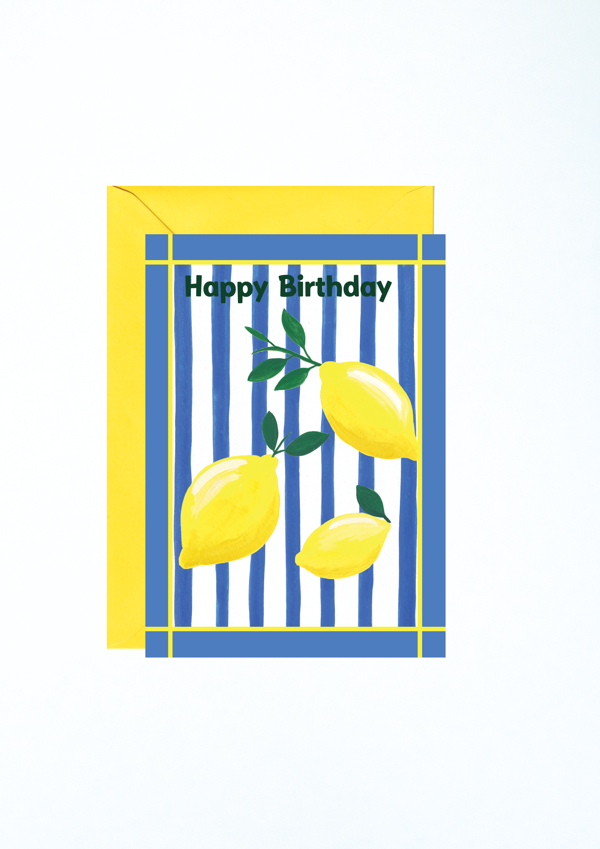Lemon Bluecard Lemons Blue Stripes Birthday Card – Charlotte Farr Illustrations
