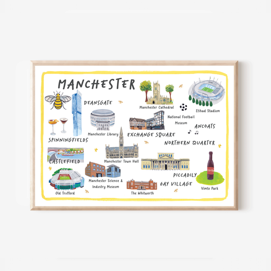 Manchester Map Art Print - Illustrated Map of Manchester