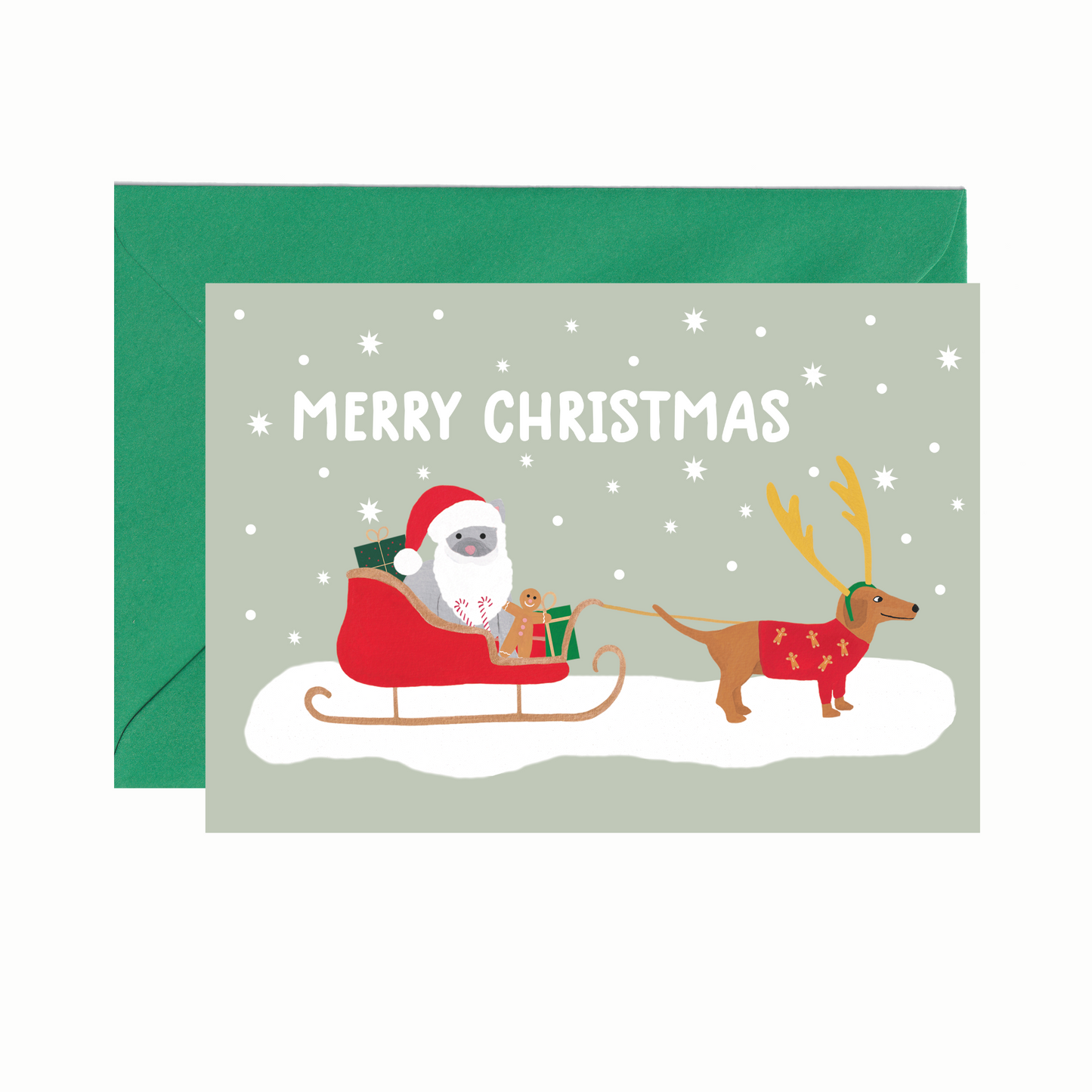 Dachshund and Santa Paws Christmas Card