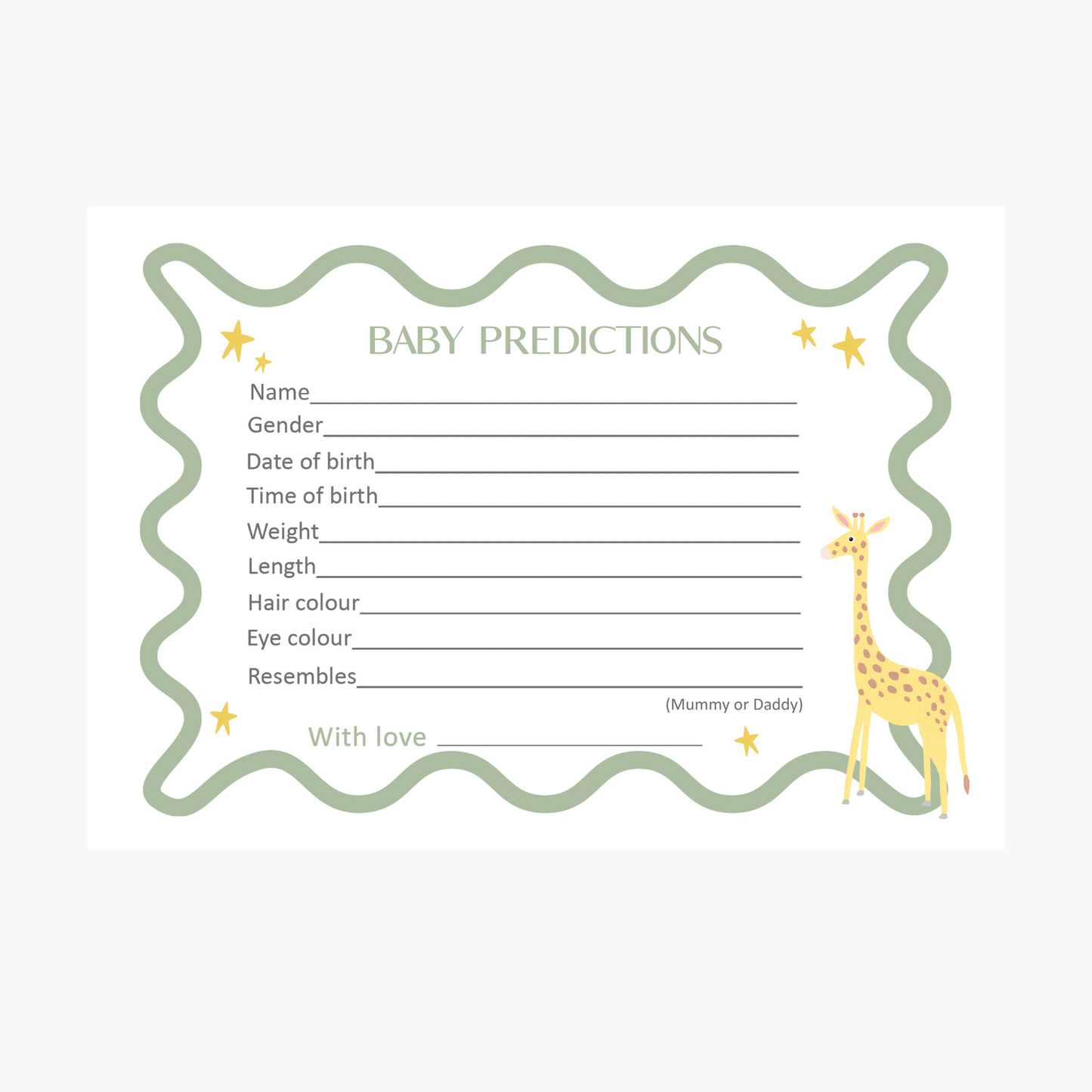 Baby Prediction Cards For Baby Shower