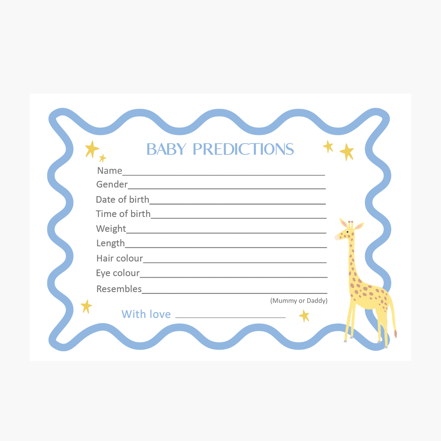 Baby Prediction Cards For Baby Shower